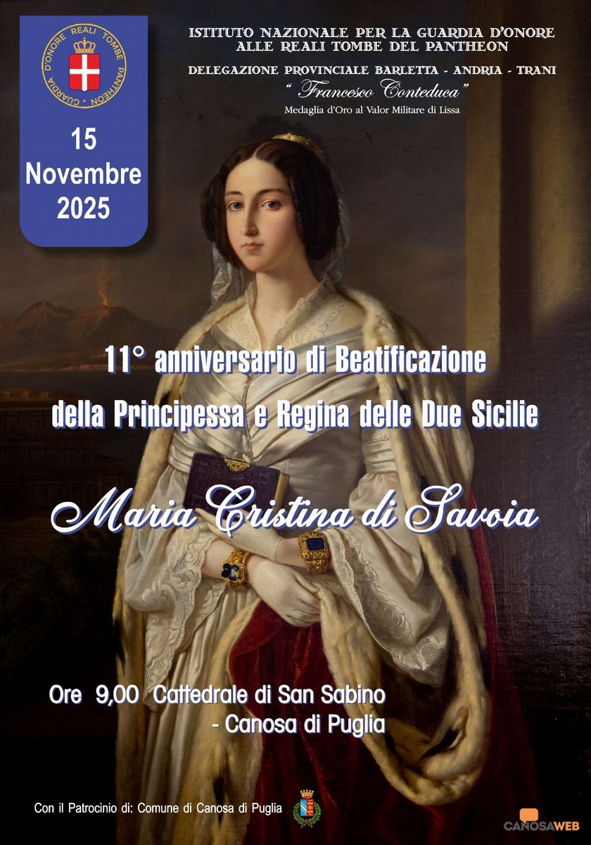 Canosa: celebrazioni per l’11° anniversario della Beatificazione di Maria Cristina di Savoia