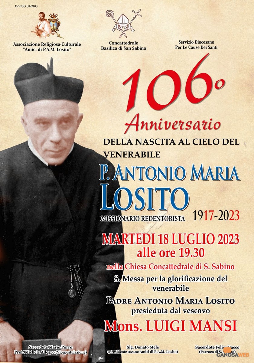 Il 106° anniversario del pio transito di Padre Antonio Maria Losito
