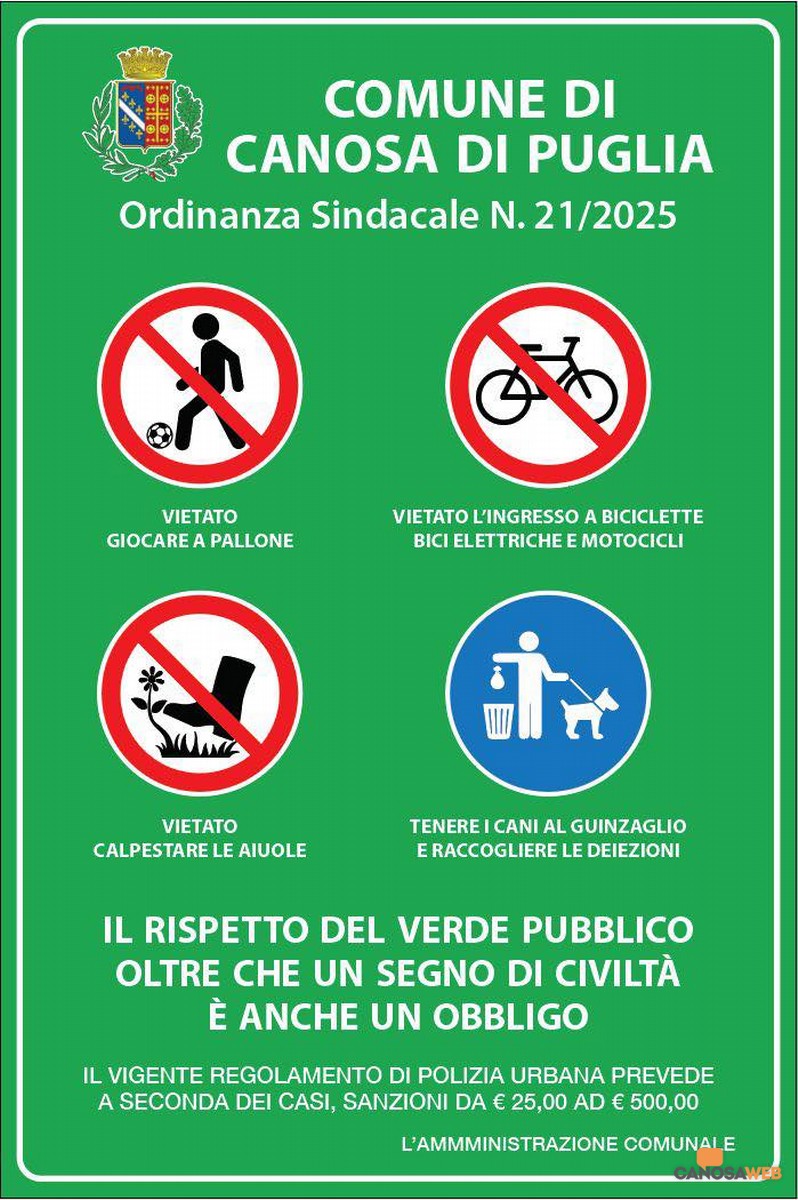 Canosa: Divieti con ordinanza n.21/2025